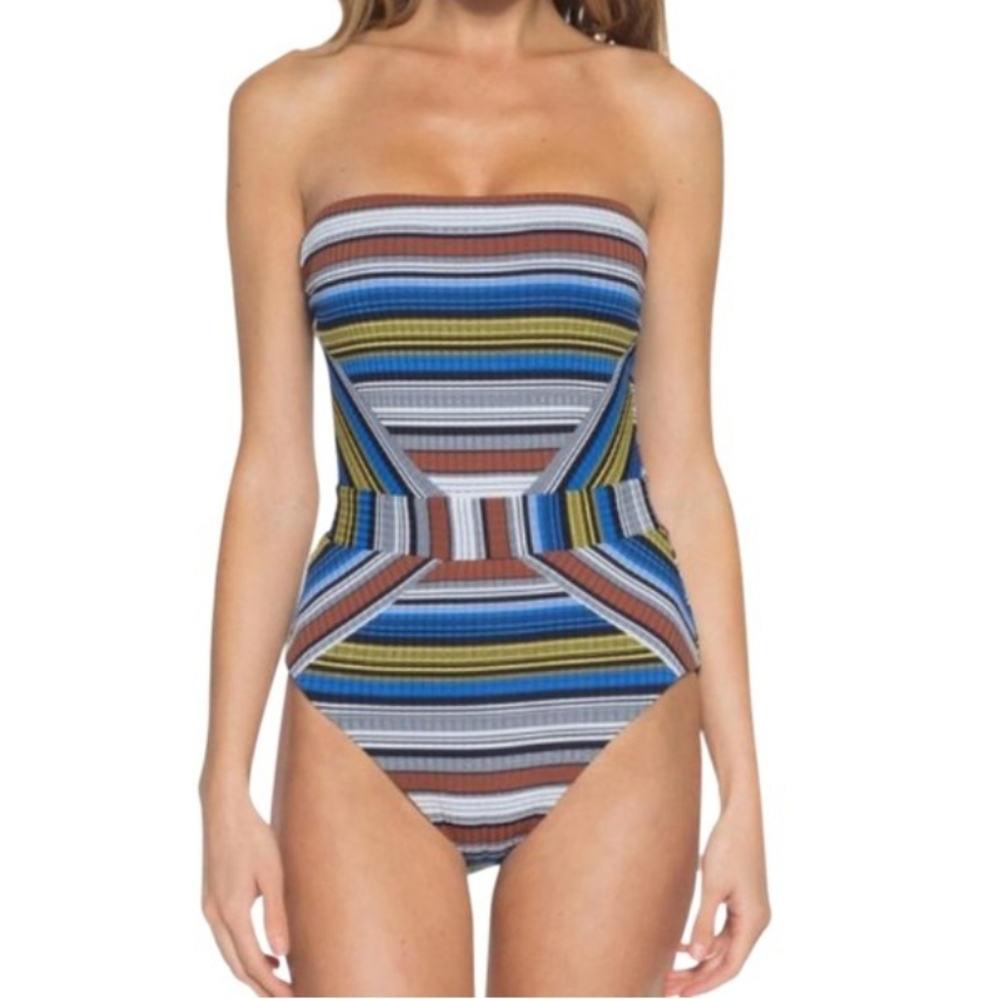Becca striped one piece open back swimsuit